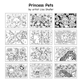 Colorpockit 4x6 Postcard Coloring Book Card Decks with Little Lovelies and Princess Pets by Lisa Shafer. Refills for COLORpockit Complete Portable Coloring kit. Contains Two 12-Card Coloring Decks.
