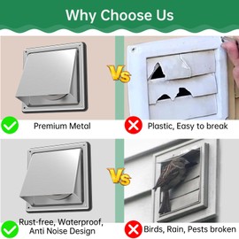 FOROIRON 2 Pack 4 Inch Metal Dryer Vent Cover Outside Outdoor Wall 4 Inch External Extractor Wall Vent with Cushioned Non Return Flap Stainless Steel Outdoor Dryer Vent Cover 4 inch Dryer Vent Cover