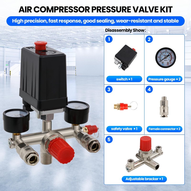 VELPAX Air Compressor Pressure Control Switch with Valve Gauges Regulator,2