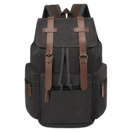 VAZUOOL Mens Canvas Laptop Backpack Vintage Travel Rucksack Knapsack, Work College Computer Bag Weekend Daypack Bookbag Fits 15.6 Inch Laptop, Black