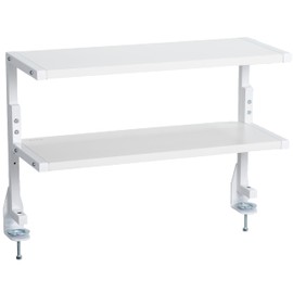 VIVO Clamp-on 24 inch Above or Below Desk 2-Tier Shelving Unit for Table Accessories, Gaming Devices, and More, Storage Tray, Desktop Organizer, White, STAND-SHELF24C-W