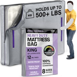 King Mattress Bags For Moving - Heavy Duty 10 Mil Thick Zippered Mattress Cover For Moving w 8 Carrying Handles - Moving Mattress Protector Bag - Waterproof Plastic Mattress Storage Bag (King Size)