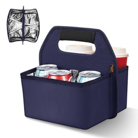 Desing Wish Portable Drink Carrier Tote Bag with Handle Reusable Insulated Coffee Cup Holder Carrier with Detachable Insulation Plates Customized Compartment Size for Coffee Cups & Soda Cans (Blue)