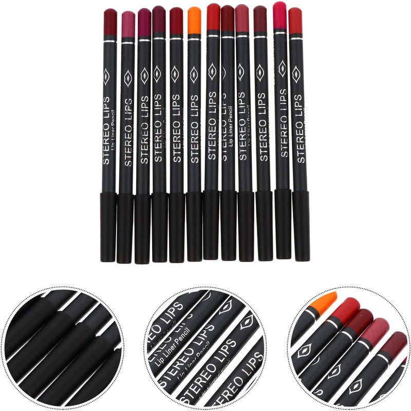 12 Piezas Lápiz Delineador de Labios Mate Negro de Madera
