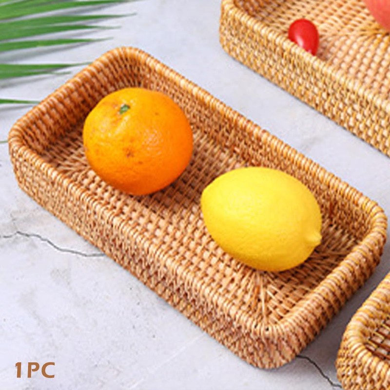 Small Wicker Tray, Rattan Tray Basket for Remotes, Keys, 8.27x4.33x1.57in
