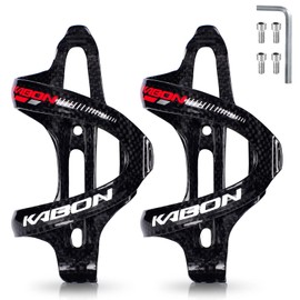 KABON Bike Water Bottle Holder, Lightweight 3K Carbon Fiber Bicycle Drink Water Bottle Cages for Road Bike MTB Cycling Accessories - Pack of 2 (Black Red)