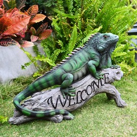 Juliahestia Patio Chameleon Figurine Garden Decor Lizard Outdoor Statue Yard Decoration Home Sculpture Outside Accessory Lawn Welcome Sign Iguana