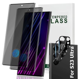 2+2 Pack Galaxy S23 Ultra Privacy Screen Protector with Camera Lens Protector, 9H Hardness, Fingerprint support, Easy To Install, For Galaxy S23 Ultra 6.8 Inch Tempered Glass Screen Protector