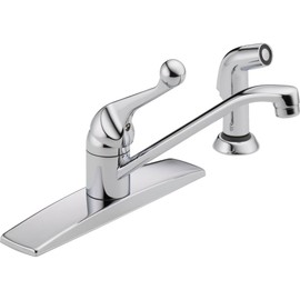 Delta Faucet Classic Single-Handle Kitchen Faucet with Side Sprayer, Chrome Kitchen Sink Faucet, Kitchen Faucet 3 Hole, Chrome 400LF-WF
