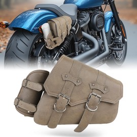 DREAMIZER Motorcycle Saddle Bags Universal Leather Motorcycle Bag with Water Bottles Bag Waterproof Motorcycle Accessories Compatible with Harley Honda Kawasaki Suzuki Yamaha