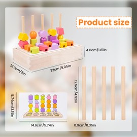 WRQIOO Dementia Activities for Adults, 2-in-1 Montessori Threading Toys, Wooden Lacing Beads and Stacking Blocks, Wooden Beads Sequencing Toy Set, Contains 20 Building Blocks and 8 Cards