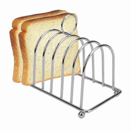JIABEIUS Toast Rack, 6 Slice Bread Holder, Stainless Steel Toast Holder Stand with Ball Feet and Carry Handle (Silver)