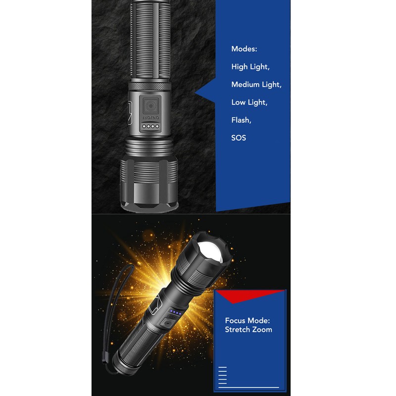 USB Rechargeable Flashlight Super Bright Powerful Flashlight Waterproof Handheld Flash
