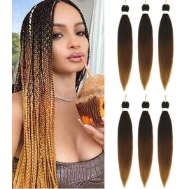Pre Stretched Braiding Hair Ombre Brown Braiding Hair Extensions for Braids 26 Inch 6 Packs Yaki Textured Crochet Synthetic Hair Hot Water Setting Crochet Extensions (26 Inches, 1B-30-27#)