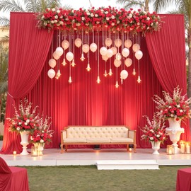60×12 ft Wrinkle Free Red Backdrop Curtain, Soft Silky Easy to Drape Red Wedding Drapes for Backdrop, 12 Panels 5×12ft Photo Backdrop Curtains for Parties Baby Shower Photography Background Cloth