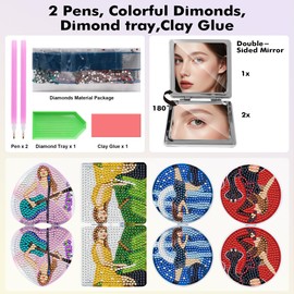 SLADPOEM 4 Pcs Diamond Painting Compact Mirror DIY Painting Pocket Portable Folding Purse Mirror for Women