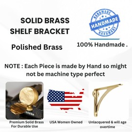STYLENT Decor Decorative Brass Shelf Bracket, Heavy Duty and Antique Shelf Bracket for Shelving Modern L Shaped Design (Brass Polished, 4.5 Inches)