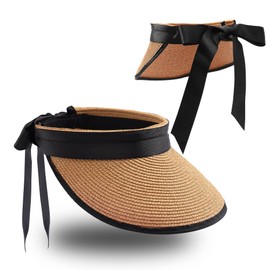 JJDreams Unisex Foldable Summer Hat Straw Hat with Velcro Fastening and Ribbon Visor Cap Peaked Cap Baseball Cap Sun Shield for Outdoor Sports Beach Hat Golf Tennis, khaki