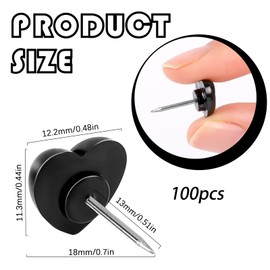 100pcs Push Pins, Plastic Pushpins Black Push Pins Heart Shaped Cute Thumb Tacks Decorative for Home School Office Notice Board Cork Board 0.47inch