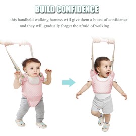 Huifen Baby Walking Harness, Handheld Kids Walker Helper with Detachable Crotch Adjustable Walker Harness Assistant Belt Baby Learning Walk Toddler Infant Walker 9-24 Months (Breathable Pink)
