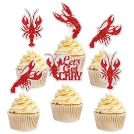 Let's Get Cray Cupcake Topper - 18pcs Crawfish Boil Themed Birthday Party Cupcake Picks - Lobster Theme Birthday Party Decorations for Kids Adults