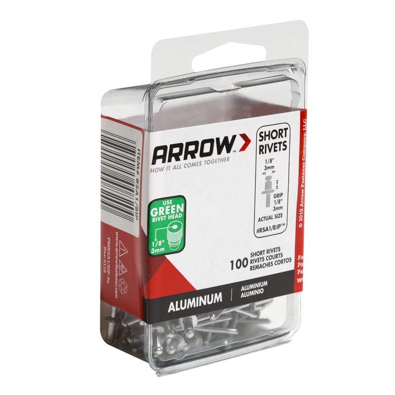 Arrow RSA1/8IP Short Aluminum 1/8-Inch Pop Rivets for Metal, Fabric,