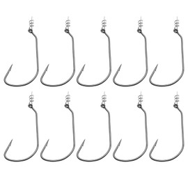 Be In Your Mind Pack of 10 #4/0 Offset Hooks with Bait Holder Swimbait Hooks with Centring Spring Pin for Soft Plastic Swimming Baits and Worm Baits 5.7 x 3.0 cm
