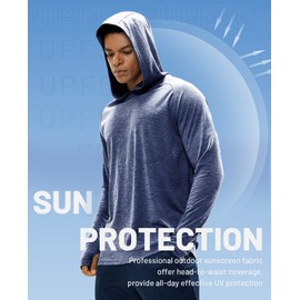 MIER Men's UPF 50+ Sun Protection Hoodie Long Sleeve SPF Fishing Hiking Quick Dry Running Thumbhole UV Shirts Lightweight, Blue Heather, M