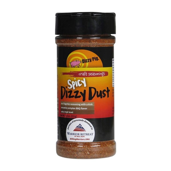 Dizzy Pig Spicy Dizzy Dust Barbecue Seasoning Spice and Dry Rub - All Purpose Spicy Seasoning Blend - Natural, No MSG - 8 oz