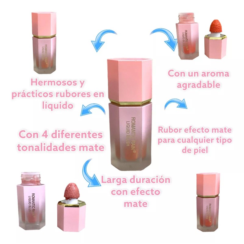 Rubor Colorete Liquido Blush Larga Duracion 4 Piezas