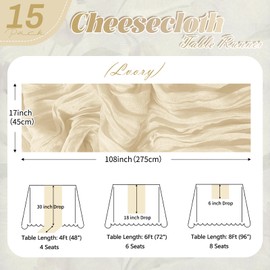 15 Pack Ivory Cheesecloth Table Runner 17 x 108 inch Cheese Cloth Table Runners 9ft Ivory Table Runner Rustic Romantic Sheer Gauze Runner for Wedding Party Baby Shower Table Decoration