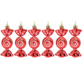 6 PCS Christmas Candy Ornaments 10CM Sweet Shaped Baubles Glitter Candy Cane Hanging Ornaments Plastic Christmas Peppermint Candy Ornaments Christmas Tree Decoration, Red
