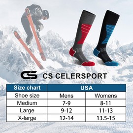 CS CELERSPORT 2 Pack Wool Ski Socks for Men and Women Skiing, Snowboarding, Cold Weather, Winter Warm Socks, Lake Blue+Red, Large