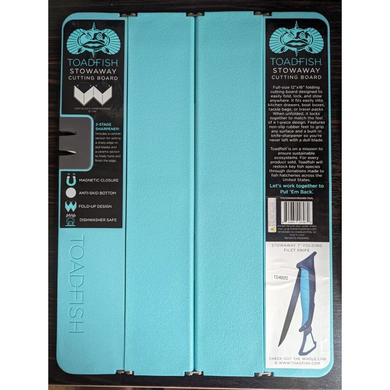TOADFISH Stowaway Folding Cutting Board w/ Knife Sharpener 12" x