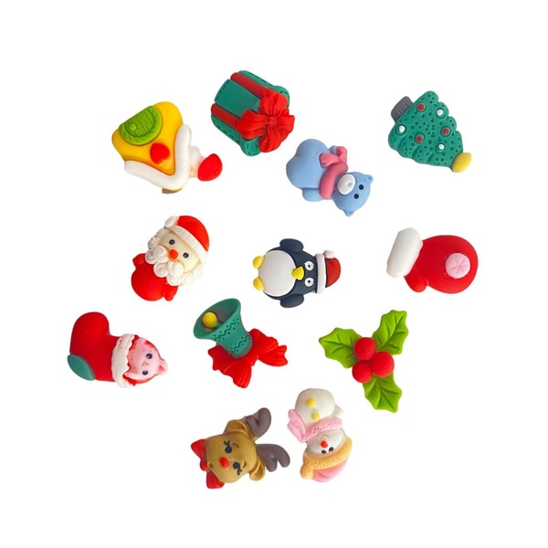 12pcs Kawaii Mixed Christmas Flatback Resin Embellishments Cabochons for Crafting