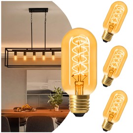 AMDTU Edison Bulbs 60 Watts Equivalent Dimmable, Spiral Ultra-Thin Filament E26 LED Bulbs 7W, 600 Lumen, Warm Yellow 2200K E26 Base Bulbs, T45 Amber Glass Tubular Light Bulbs, 4 Pack