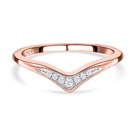 TJC White Diamond Wishbone Ring for Women Size N with Prongs Setting Love and Luck Jewellery in Rose Gold Plated 925 Sterling Silver April Birthstone Metal Wt. 1.9 Grams