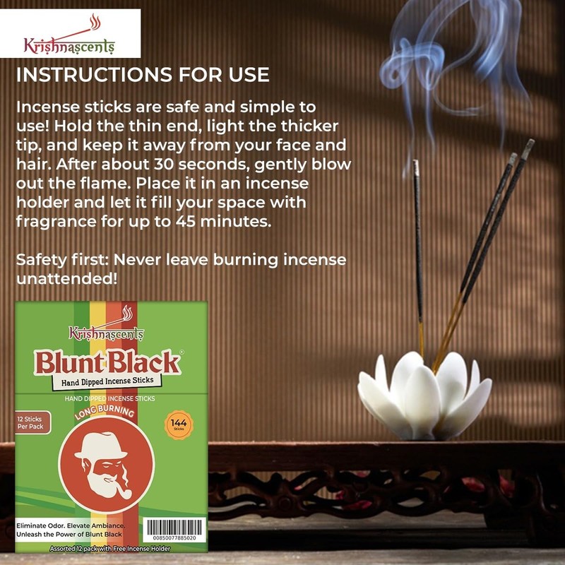 Blunt Black Hand-Dipped Incense Sticks - Premium 144-Pack | 12