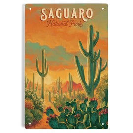 Lantern Press 6x9 Inch Metal Sign, Saguaro National Park, Arizona, Oil Painting National Park Series