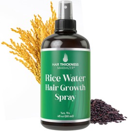 Hair Thickness Maximizer Rice Water for Hair Growth Spray 4oz. Vegan Leave In Conditioner For Women, Men. Strengthens & Hydrates Thinning, Dry Hair for a Healthier-Looking Scalp