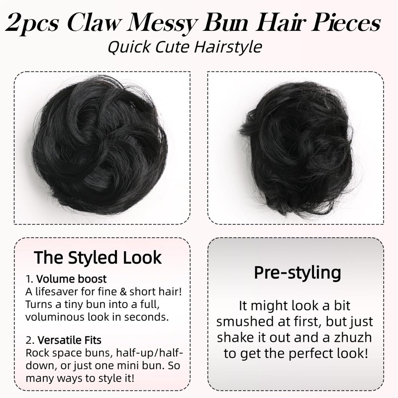 Space Buns Hair Piece 2 Pack Messy Bun Extension Claw