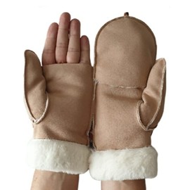 axelens Men's Winter Gloves Opening Mittens, beige