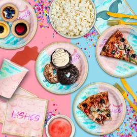 Lashes or Staches? Gender Reveal Party Supplies Set Plates Napkins Cups Tableware Kit for 16