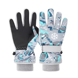 Children's Winter Snow Ski Gloves for 2-13 Years Girls Boys PU Palm Tree Waterproof Windproof Warm Fleece Winter Gloves Cycling Gloves Thermal Gloves Snowboarding Skiing Sports L