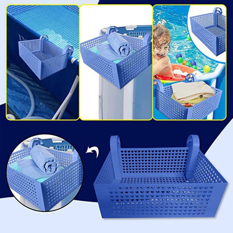 Pool Hanging Storage Basket Adjustable Support Rods Removable Toy Basket
