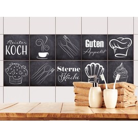 GRAZDesign 770500 Tile Sticker Anthracite with Saying Guten Appetit für Küche | Stick Over Old Kitchen Tiles | Tile Image Create Your Own