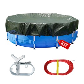 15FT Pool Covers for 12FT Above Ground Swimming Pools,Winter Pool Cover,Thicker Round Tarp for Pools,with Winch and Cable,Heavy Duty (Green/Black)