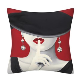 DILOXNSU Cushion Covers Elegant Modern Girl Velvet Square Double Sided Printing Red Black Decorative Pillows Cover for Sofa Bed Home Office Garden Cushions Covers 45 x 45 cm 18 x 18 inch
