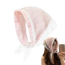 Yreamont Pink Lace Hair Scarf Headband for Women Girls Cute Graduation Ceremory Hair Accessories for Girls Elegant Hair Scarves Triangle Kerchief Bandana for Hair Bandanas for Women Lace Headwrap