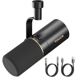 Micrófono Dinámico USBXLR para PC, TONOR Profesional microphone Vocal con 24Bit96kHz, Mic de condensador con 3.5mm jack auriculares,Botón Mute para
